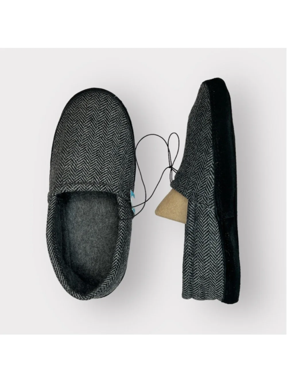 NEW Mens VINTAGE Leather Herringbone Slippers Sz 8 Cushioned NWT Grey Neutral